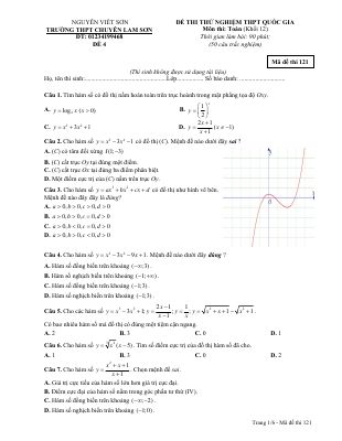 Đề thi thử THPT quốc gia 2017 môn Toán Nguyễn Viết Sơn (Đề 4)