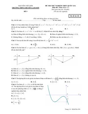 Đề thi thử THPT quốc gia 2017 môn Toán Nguyễn Viết Sơn (Đề 9)