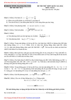 Đề thi thử THPT quốc gia 2016 môn Toán Toán Math biên soạn Đề số 1