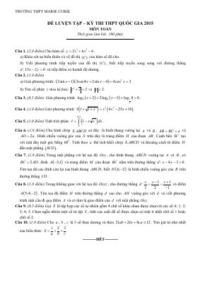 Đề thi thử THPT quốc gia 2015 môn Toán trường Marie Curie