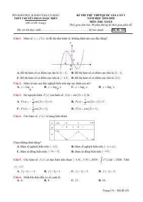 Đề thi thử THPT 2020 môn Toán lần 1 trường chuyên Phan Ngọc Hiển  Cà Mau