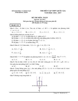 Đề thi diễn tập THPT quốc gia 2017 môn Toán sở Đồng Tháp