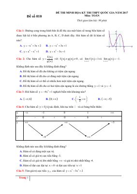 Đề thi thử THPT quốc gia môn Toán năm 2017 mã 10