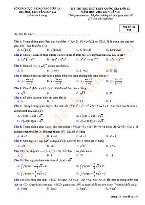 Đề thi thử THPT quốc gia môn Toán năm 2016 THPT chuyên sơn la lần 2 mã 357