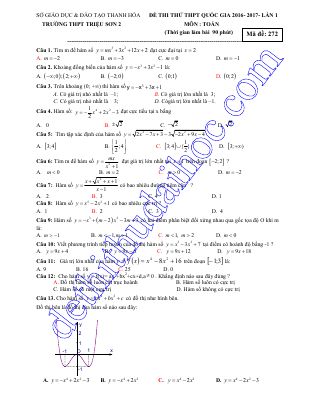 Đề thi thử THPT quốc gia môn Toán năm 2016 THPT triệu sơn 2 lần 1 mã 272