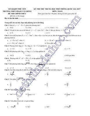Đề thi thử THPT quốc gia môn Toán năm 2017 THPT phạm văn đồng
