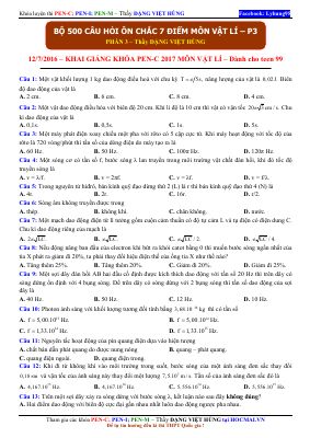 Ebook 500 câu hỏi ôn chắc 7 điểm môn vật lý phần 3 năm 2016 thầy Đặng Việt Hùng