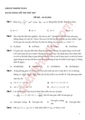 Đề thi thử THPT quốc gia môn Toán năm 2016 mã 5