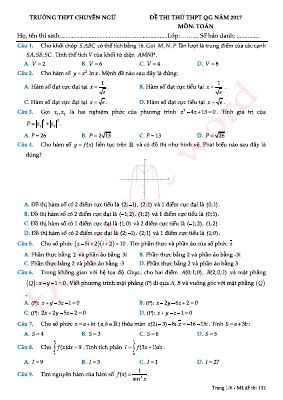 Đề thi thử THPT quốc gia môn Toán năm 2017 THPT chuyên ngữ