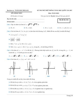 Đề thi thử THPT quốc gia môn Toán năm 2017 của toán học beelass mã 024