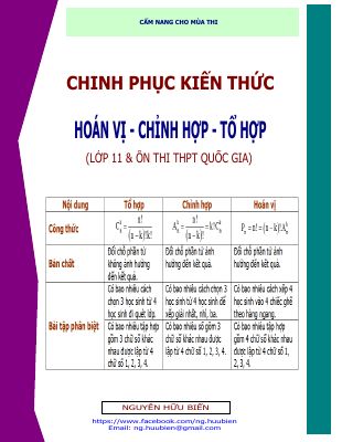 Ebook chinh phục kiến thức hoán vị, chỉnh vị, tổ hợp môn Toán lớp 11 và ôn thi THPT quốc gia của thầy nguyễn hữu biến