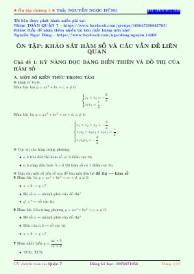 Các bài toán gặp nhất trong đề thi THPT quốc gia hàm số và các vấn đề liên quan
