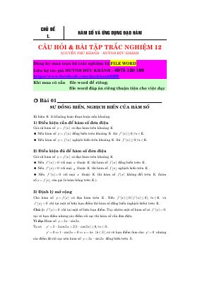 Bài tập có đáp án chi tiết về hám số và ứng dụng của đạo hàm luyện thi THPT quốc gia