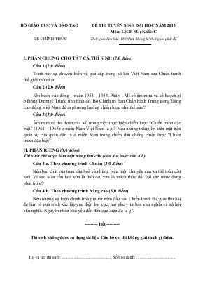 đề thi tuyển sinh đại học khối C môn Lịch sử 2013