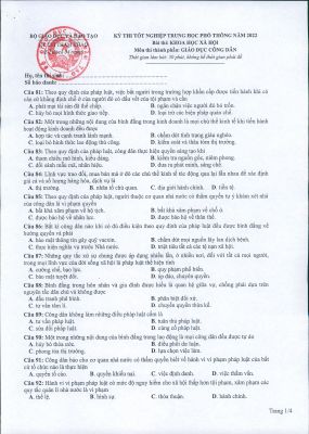 Đề thi tham khảo kỳ thi THPT Quốc Gia Môn Giáo Dục Công Dân năm 2022 của Bộ Giáo Dục và Đào Tạo có hướng dẫn giải chi tiết