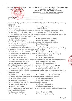 Đề minh họa 2020 môn giáo dục công dân