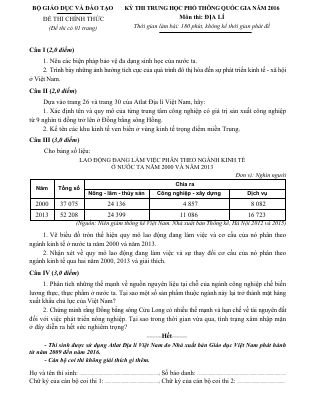 Đề thi THPT quốc gia 2016 môn tiếng Anh mã 16