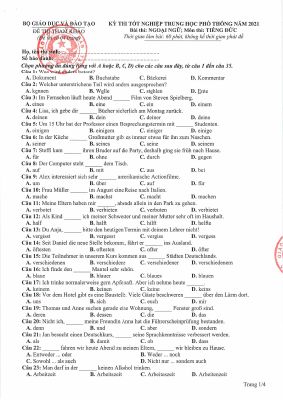 Đề tham khảo kỳ thi THPT quốc gia 2021 môn Tiếng Đức