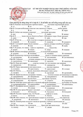 Đề tham khảo kỳ thi THPT quốc gia 2021 môn Tiếng Nga