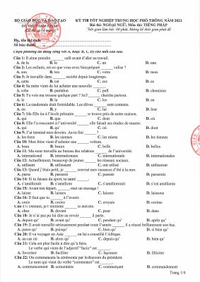 Đề tham khảo kỳ thi THPT quốc gia 2021 môn Tiếng Pháp
