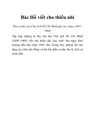 Bác Hồ viết cho thiếu nhi – Thư và thơ của Chủ tịch Hồ Chí Minh gửi các cháu