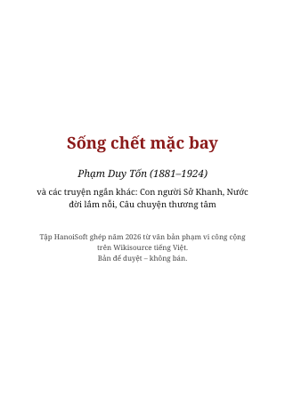 Sống chết mặc bay và các truyện ngắn khác (Phạm Duy Tốn)
