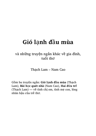 Gió lạnh đầu mùa và những truyện ngắn khác (Thạch Lam – Nam Cao)